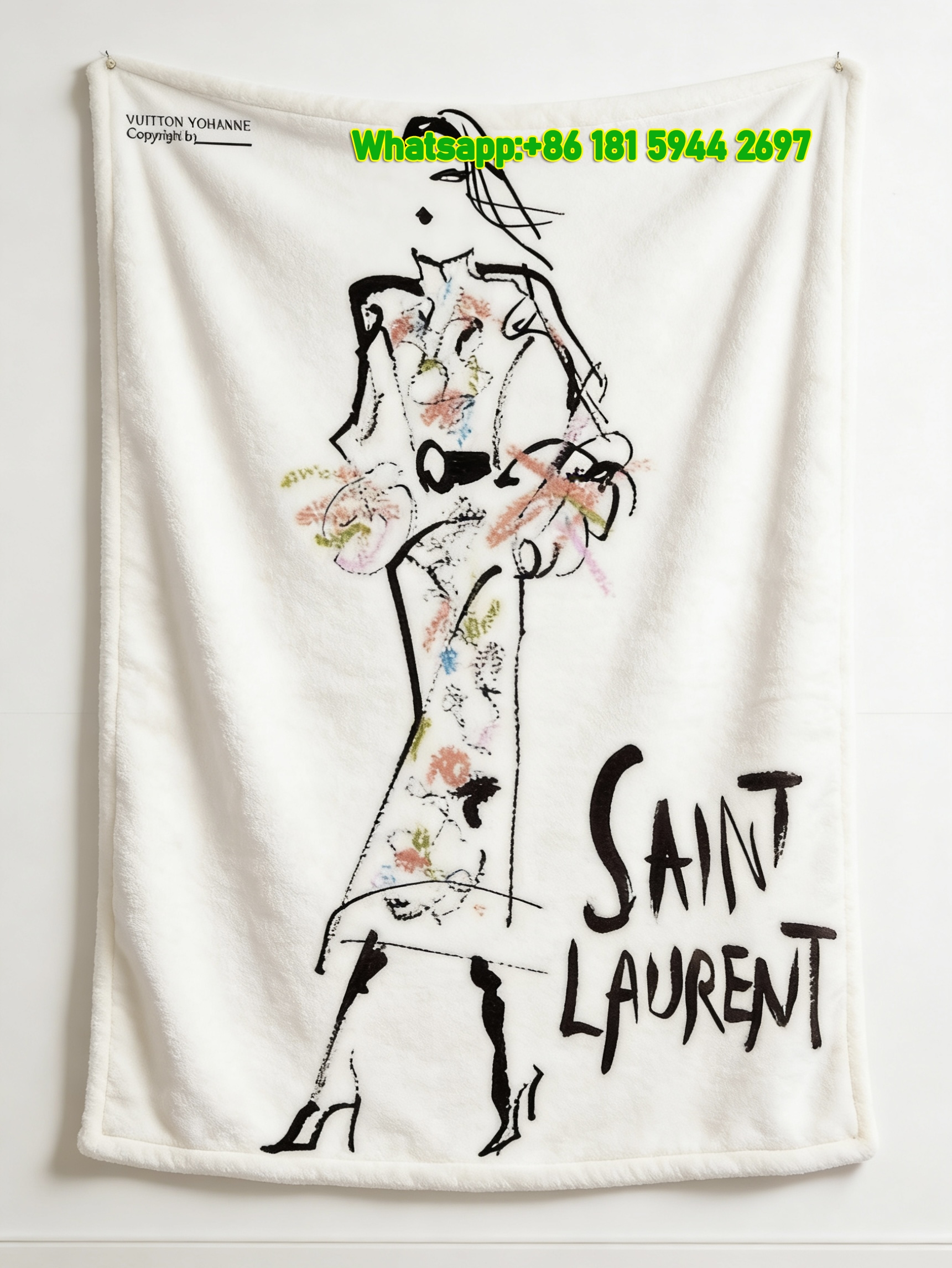 Yves Saint Laurent YSL Multicolor Floral Print Flannel Throw Blanket IMG_3281
